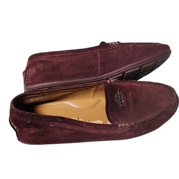 COACH Amber Suede Loafer Size 8B Burgundy Comfort Driver - Picture 2 of 9